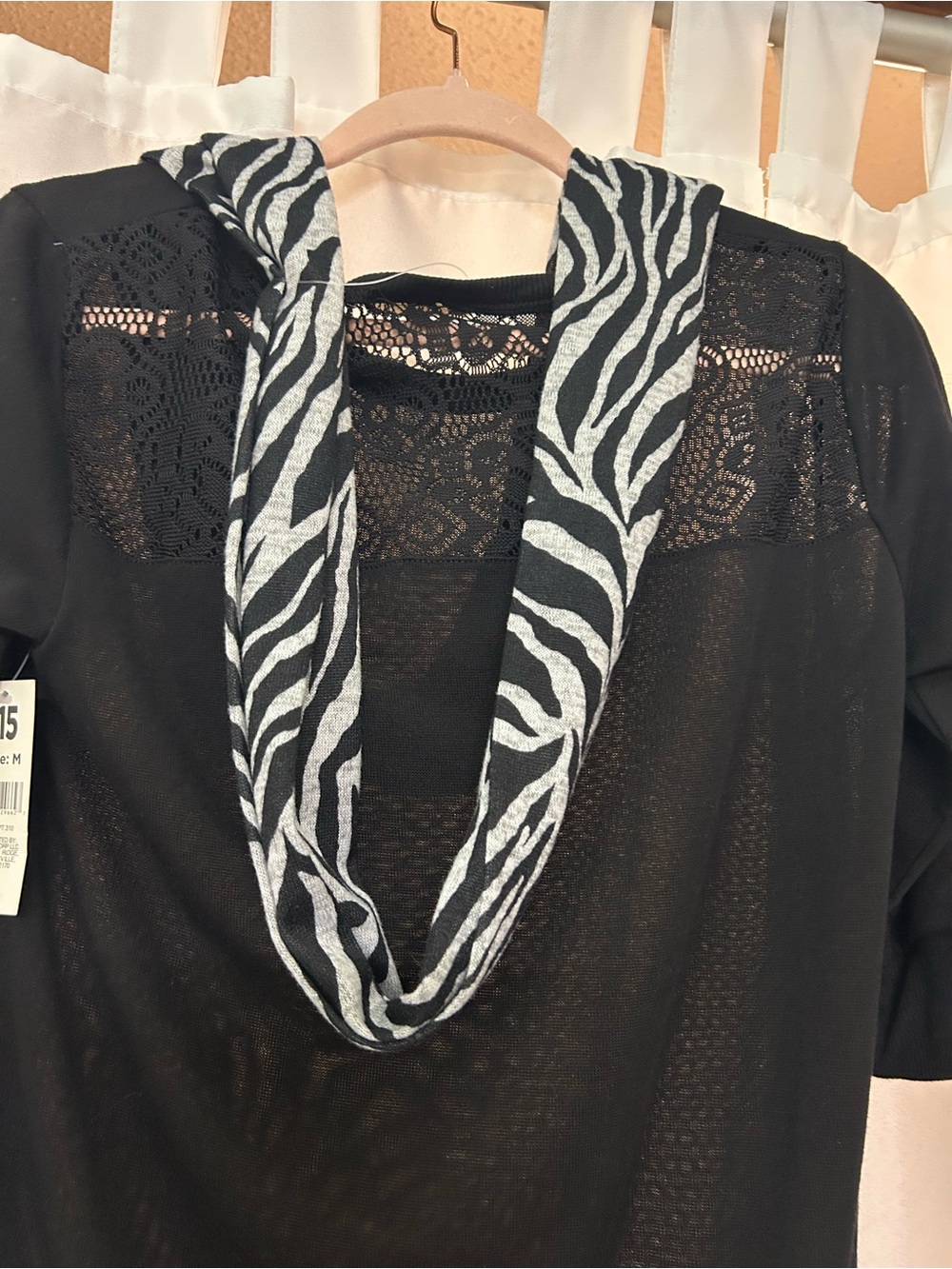 Bobbie Brooks Black Knit Top with Zebra-Print Scarf